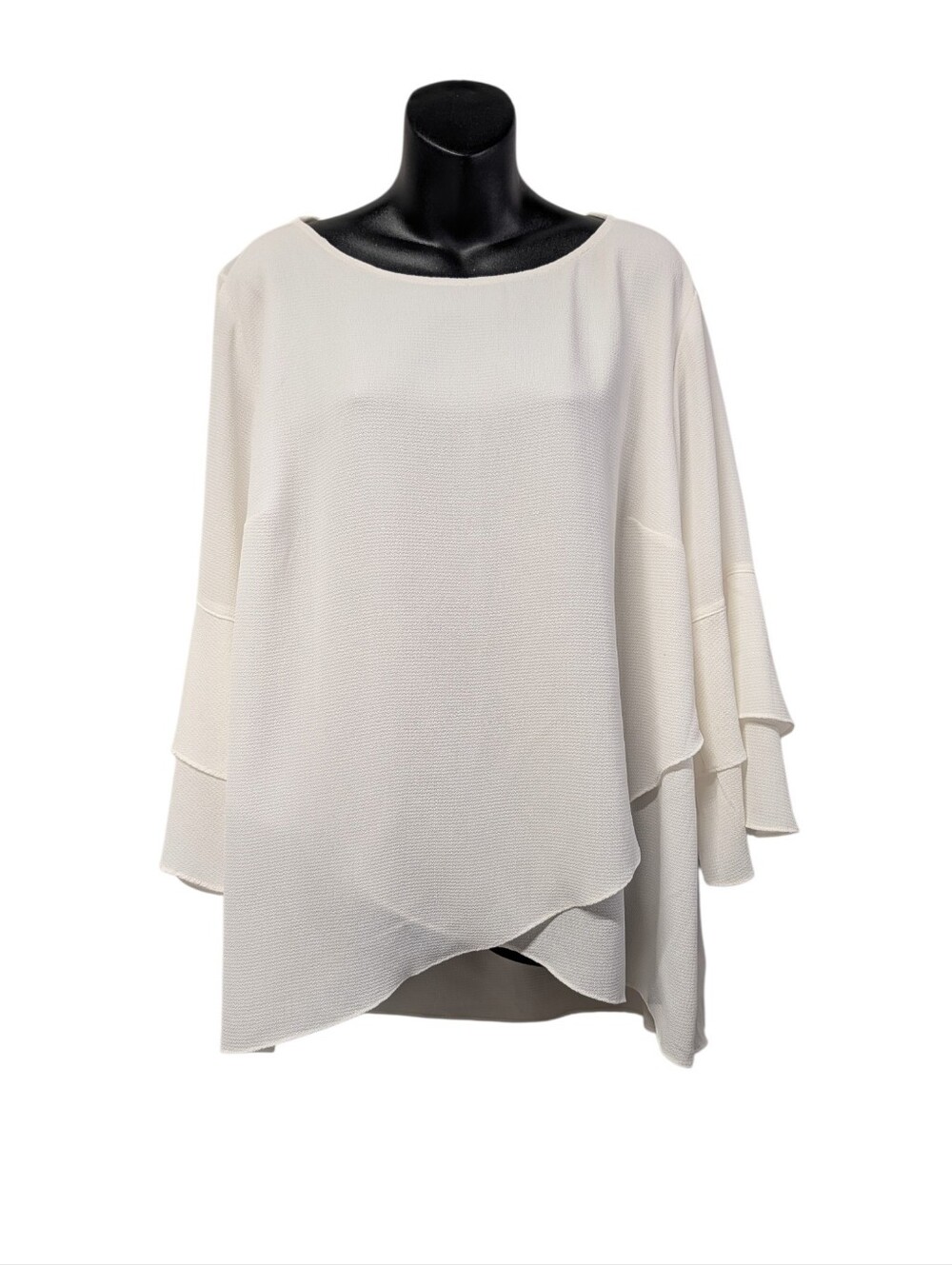 ALYX Womens White Solid Round Neck 3/4 Bell Sleeve Ruffle Blouse Size 2X
